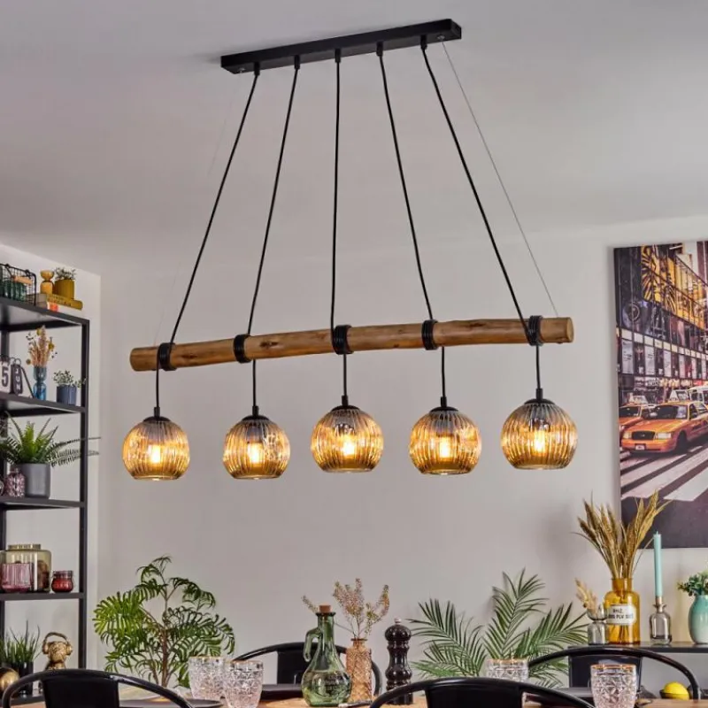 hofstein Ripoll Suspension, Boule lumineuse, Suspension Écru, Noir, 5 lumières