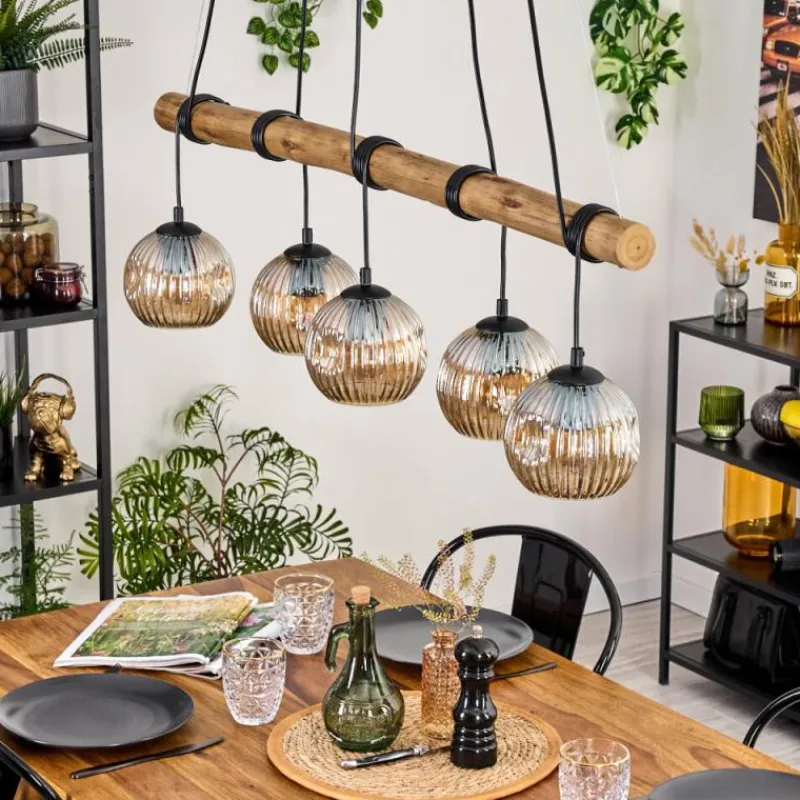 hofstein Ripoll Suspension, Boule lumineuse, Suspension Écru, Noir, 5 lumières