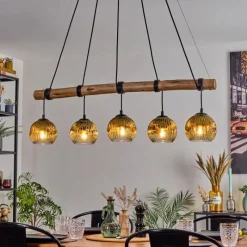 Lampes Dorées-hofstein Ripoll Suspension, Boule lumineuse, Suspension Écru, Noir, 5 lumières