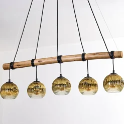 Lampes Dorées-hofstein Ripoll Suspension, Boule lumineuse, Suspension Écru, Noir, 5 lumières