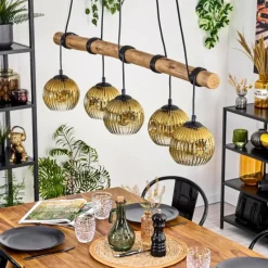 Lampes Dorées-hofstein Ripoll Suspension, Boule lumineuse, Suspension Écru, Noir, 5 lumières