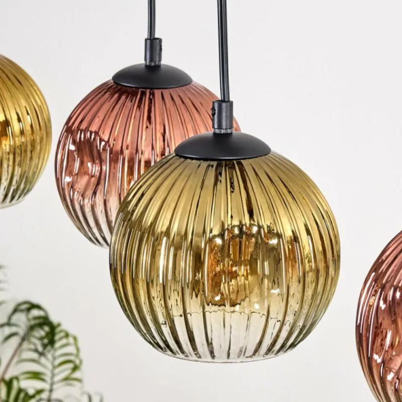 Lampes Dorées-hofstein Ripoll Suspension, Boule lumineuse, Suspension Écru, Noir, 5 lumières