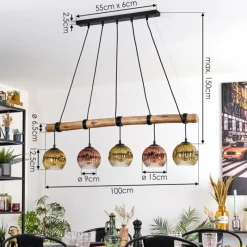 Lampes Dorées-hofstein Ripoll Suspension, Boule lumineuse, Suspension Écru, Noir, 5 lumières