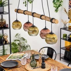 Lampes Dorées-hofstein Ripoll Suspension, Boule lumineuse, Suspension Écru, Noir, 5 lumières