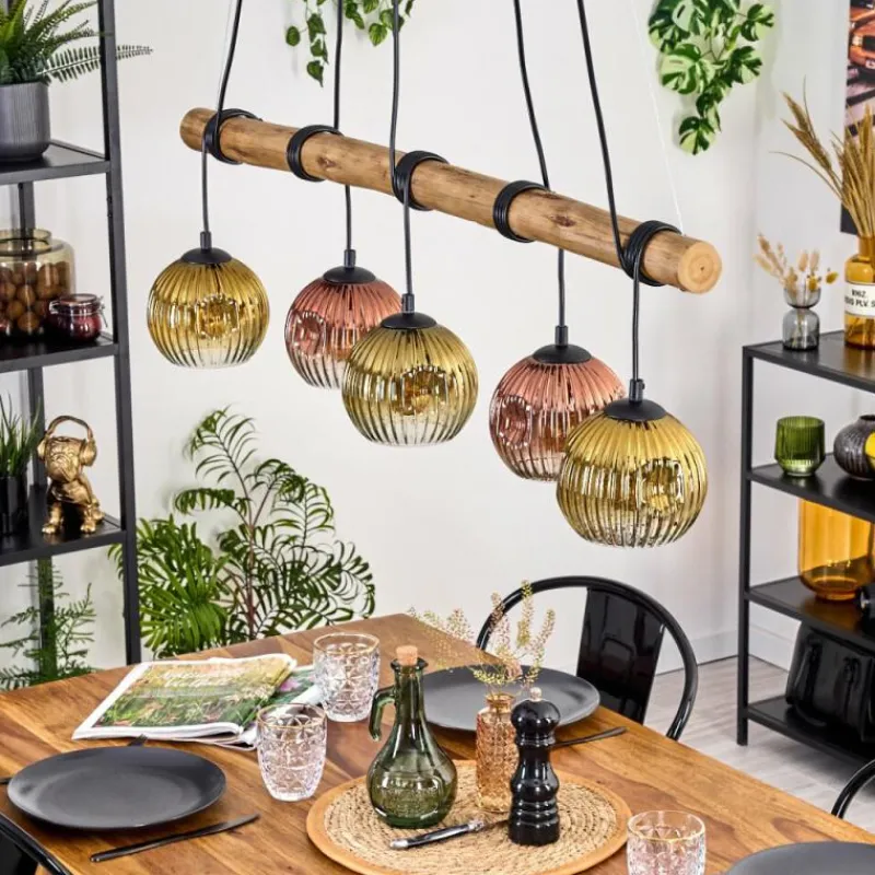 Lampes Dorées-hofstein Ripoll Suspension, Boule lumineuse, Suspension Écru, Noir, 5 lumières