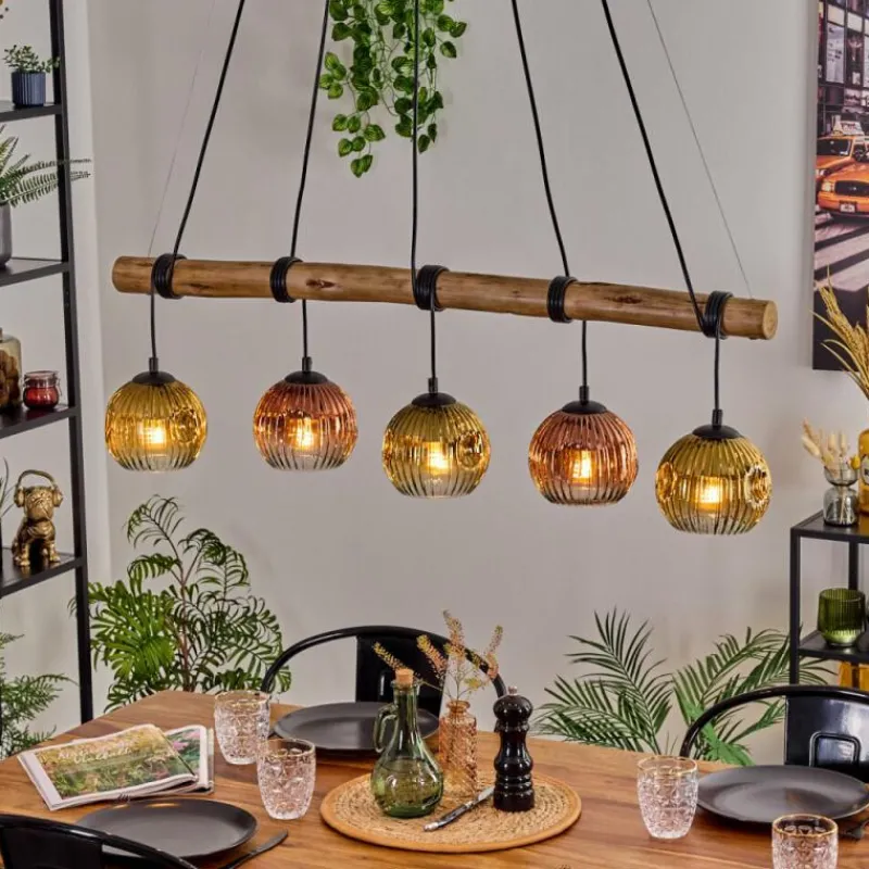 Lampes Dorées-hofstein Ripoll Suspension, Boule lumineuse, Suspension Écru, Noir, 5 lumières