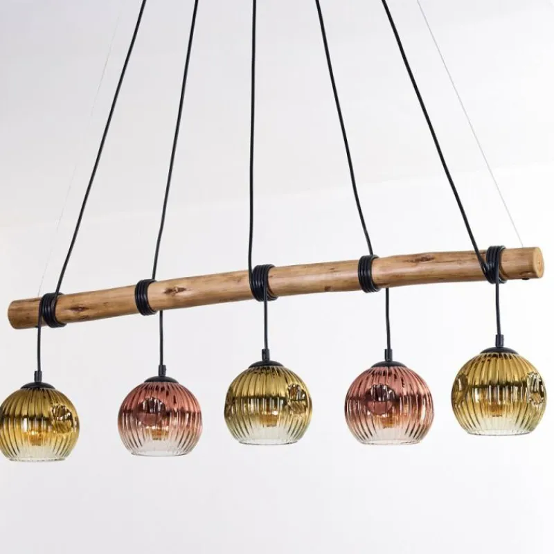 Lampes Dorées-hofstein Ripoll Suspension, Boule lumineuse, Suspension Écru, Noir, 5 lumières