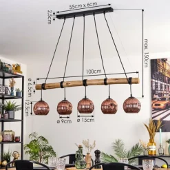 hofstein Ripoll Suspension, Boule lumineuse, Suspension Écru, Noir, 5 lumières