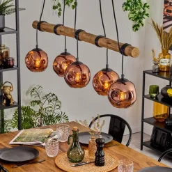 hofstein Ripoll Suspension, Boule lumineuse, Suspension Écru, Noir, 5 lumières