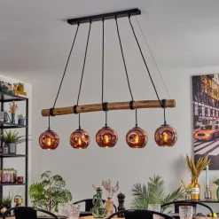 hofstein Ripoll Suspension, Boule lumineuse, Suspension Écru, Noir, 5 lumières