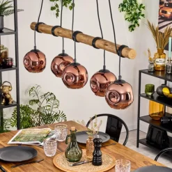 hofstein Ripoll Suspension, Boule lumineuse, Suspension Écru, Noir, 5 lumières