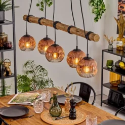 hofstein Ripoll Suspension, Boule lumineuse, Suspension Écru, Noir, 5 lumières