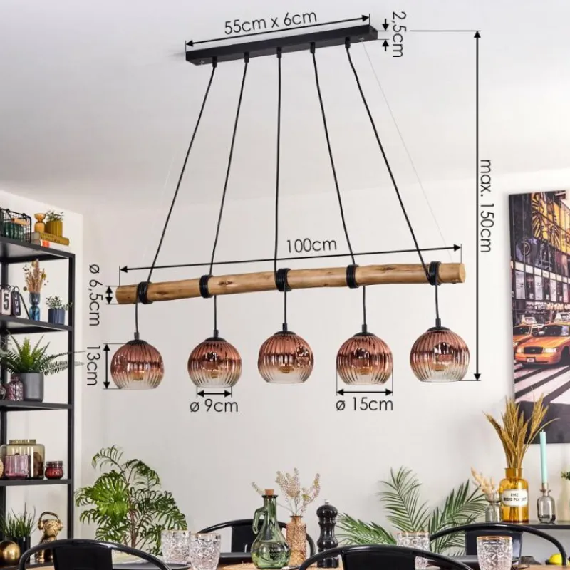 hofstein Ripoll Suspension, Boule lumineuse, Suspension Écru, Noir, 5 lumières