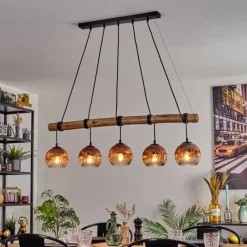 hofstein Ripoll Suspension, Boule lumineuse, Suspension Écru, Noir, 5 lumières