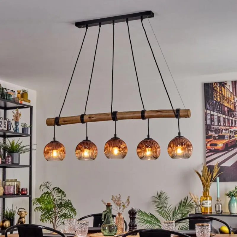 hofstein Ripoll Suspension, Boule lumineuse, Suspension Écru, Noir, 5 lumières