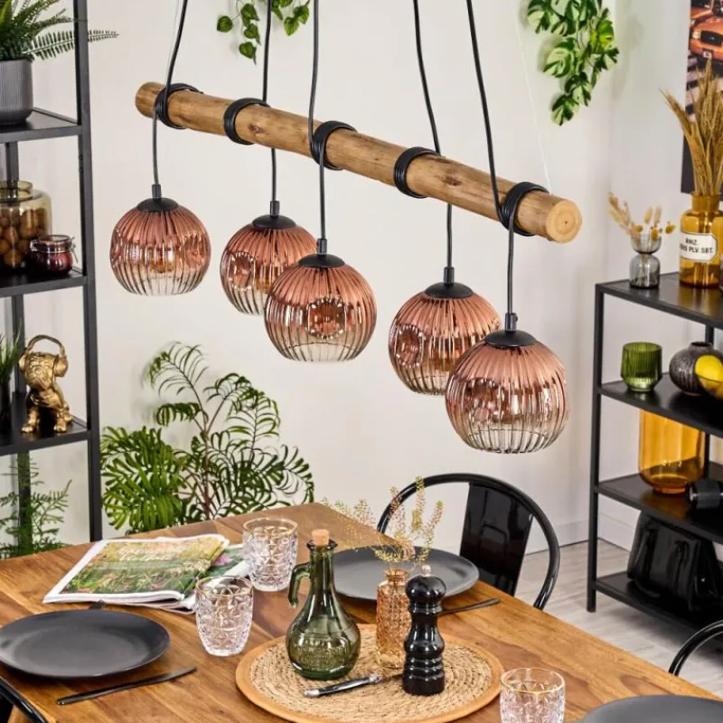 hofstein Ripoll Suspension, Boule lumineuse, Suspension Écru, Noir, 5 lumières