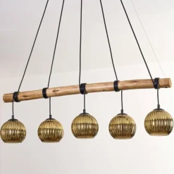 Lampes Dorées-hofstein Ripoll Suspension, Boule lumineuse, Suspension Écru, Noir, 5 lumières
