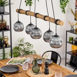 Suspension Verre Fumé-hofstein Ripoll Suspension, Boule lumineuse, Suspension Écru, Noir, 5 lumières