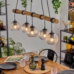 hofstein Ripoll Suspension, Boule lumineuse, Suspension Écru, Noir, 5 lumières