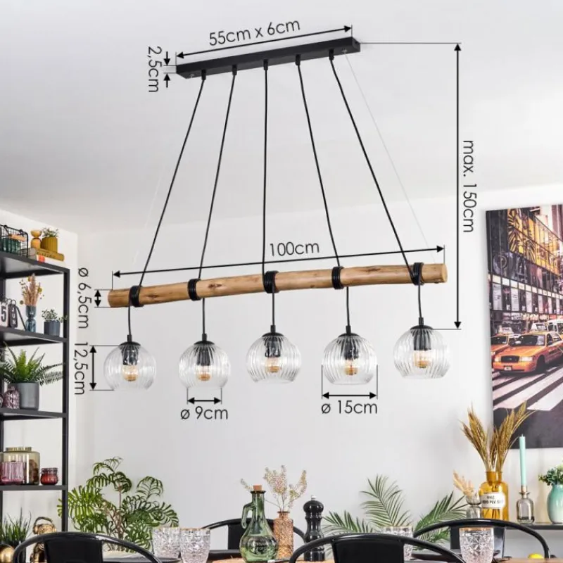 hofstein Ripoll Suspension, Boule lumineuse, Suspension Écru, Noir, 5 lumières