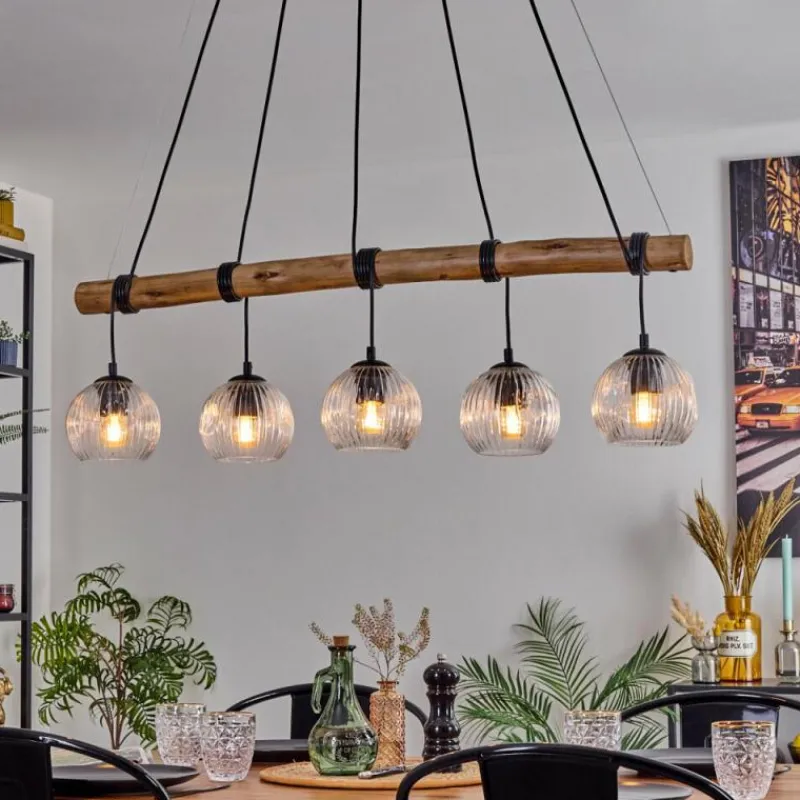 hofstein Ripoll Suspension, Boule lumineuse, Suspension Écru, Noir, 5 lumières