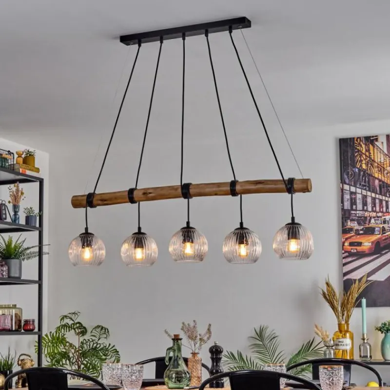 hofstein Ripoll Suspension, Boule lumineuse, Suspension Écru, Noir, 5 lumières