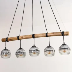 Suspension Verre Fumé-hofstein Ripoll Suspension, Boule lumineuse, Suspension Écru, Noir, 5 lumières