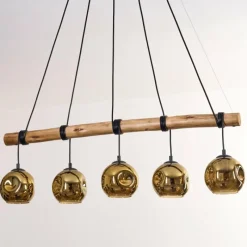 Lampes Dorées-hofstein Ripoll Suspension, Boule lumineuse, Suspension Écru, Noir, 5 lumières