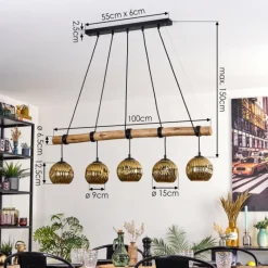 Lampes Dorées-hofstein Ripoll Suspension, Boule lumineuse, Suspension Écru, Noir, 5 lumières