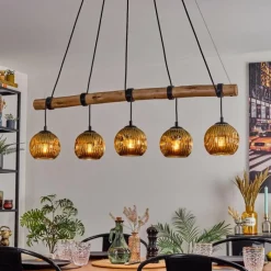 Lampes Dorées-hofstein Ripoll Suspension, Boule lumineuse, Suspension Écru, Noir, 5 lumières