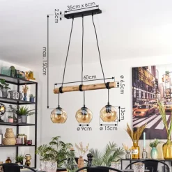 Style Boho-Chic-hofstein Ripoll Suspension, Boule lumineuse, Suspension Écru, Noir, 3 lumières