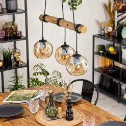 Style Boho-Chic-hofstein Ripoll Suspension, Boule lumineuse, Suspension Écru, Noir, 3 lumières