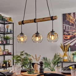 hofstein Ripoll Suspension, Boule lumineuse, Suspension Écru, Noir, 3 lumières