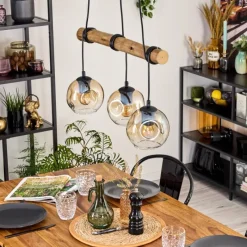 hofstein Ripoll Suspension, Boule lumineuse, Suspension Écru, Noir, 3 lumières