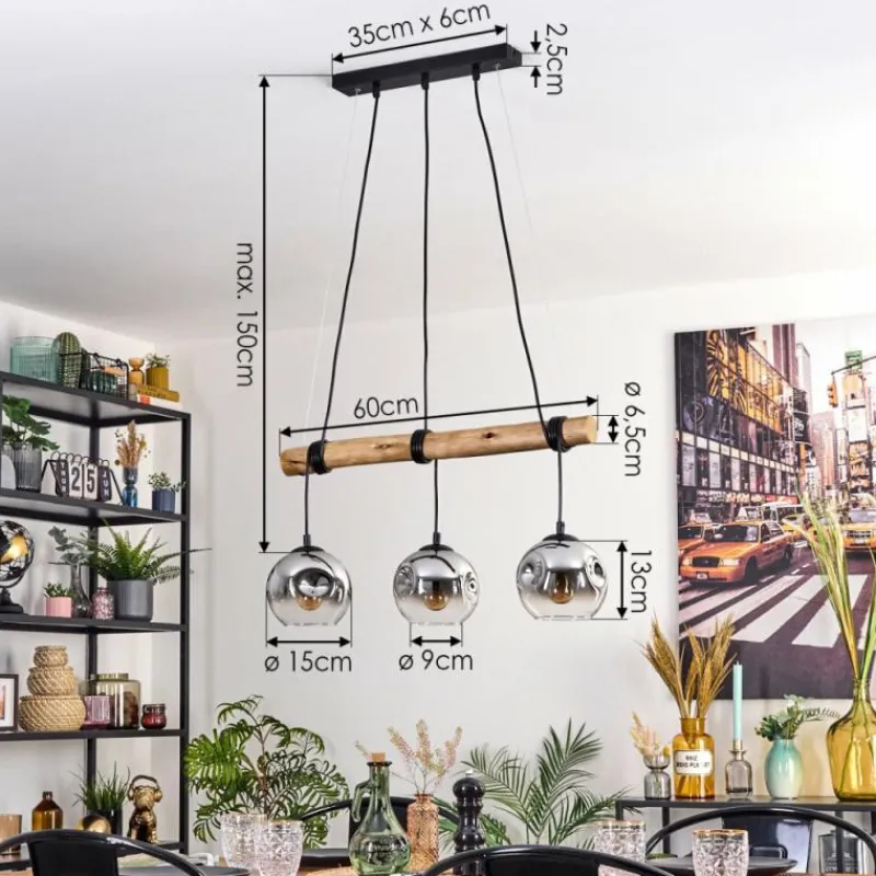 hofstein Ripoll Suspension, Boule lumineuse, Suspension Écru, Noir, 3 lumières