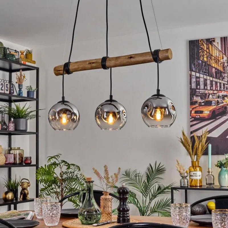 hofstein Ripoll Suspension, Boule lumineuse, Suspension Écru, Noir, 3 lumières