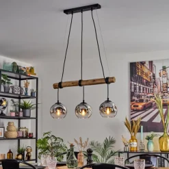 hofstein Ripoll Suspension, Boule lumineuse, Suspension Écru, Noir, 3 lumières