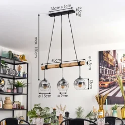 hofstein Ripoll Suspension, Boule lumineuse, Suspension Écru, Noir, 3 lumières