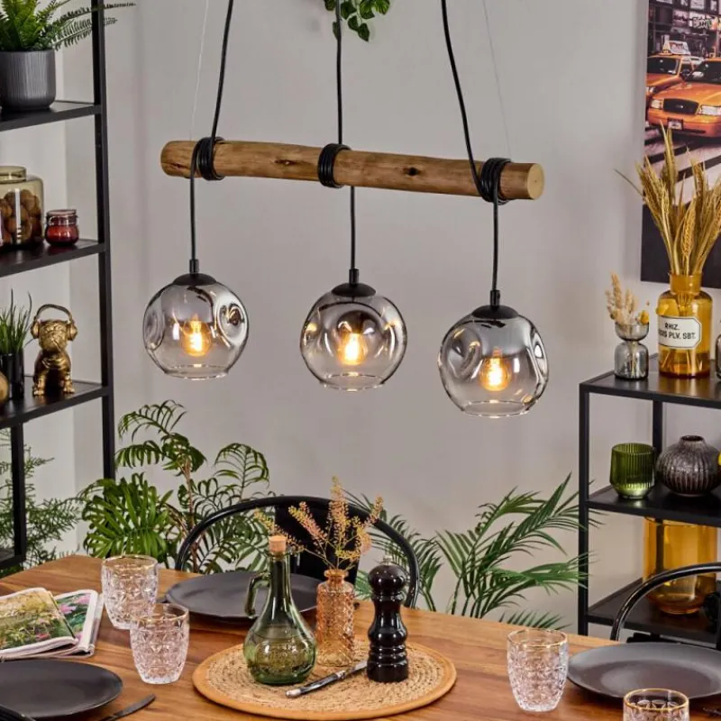 hofstein Ripoll Suspension, Boule lumineuse, Suspension Écru, Noir, 3 lumières