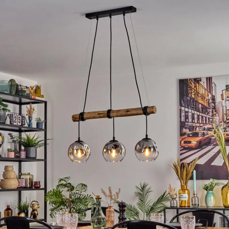 hofstein Ripoll Suspension, Boule lumineuse, Suspension Écru, Noir, 3 lumières