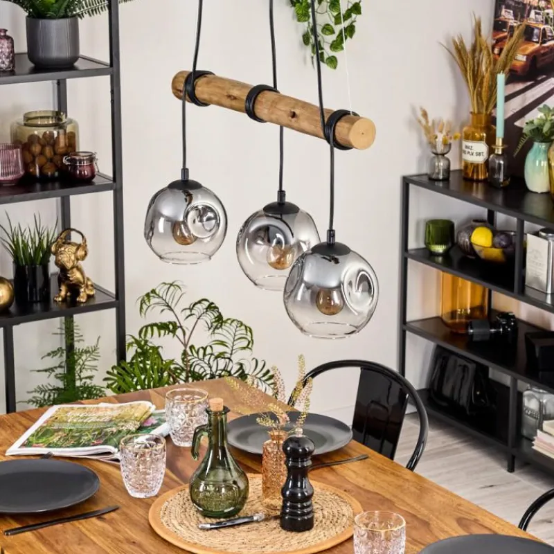 hofstein Ripoll Suspension, Boule lumineuse, Suspension Écru, Noir, 3 lumières