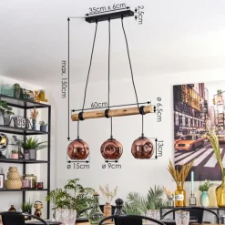 hofstein Ripoll Suspension, Boule lumineuse, Suspension Écru, Noir, 3 lumières