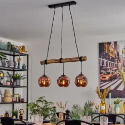 hofstein Ripoll Suspension, Boule lumineuse, Suspension Écru, Noir, 3 lumières