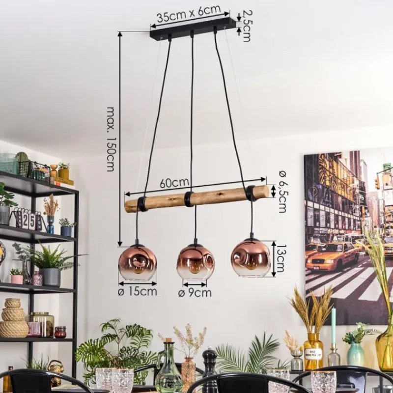 hofstein Ripoll Suspension, Boule lumineuse, Suspension Écru, Noir, 3 lumières