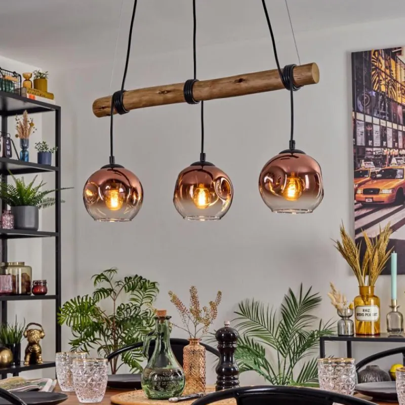 hofstein Ripoll Suspension, Boule lumineuse, Suspension Écru, Noir, 3 lumières