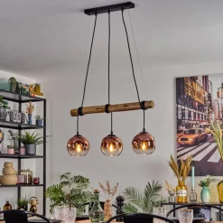 hofstein Ripoll Suspension, Boule lumineuse, Suspension Écru, Noir, 3 lumières