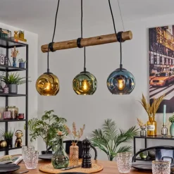 Lampes Dorées-hofstein Ripoll Suspension, Boule lumineuse, Suspension Écru, Noir, 3 lumières