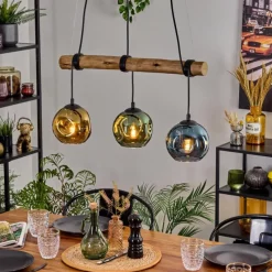 Lampes Dorées-hofstein Ripoll Suspension, Boule lumineuse, Suspension Écru, Noir, 3 lumières