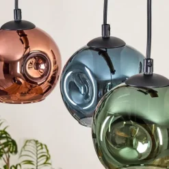 hofstein Ripoll Suspension, Boule lumineuse, Suspension Écru, Noir, 3 lumières