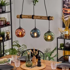 hofstein Ripoll Suspension, Boule lumineuse, Suspension Écru, Noir, 3 lumières